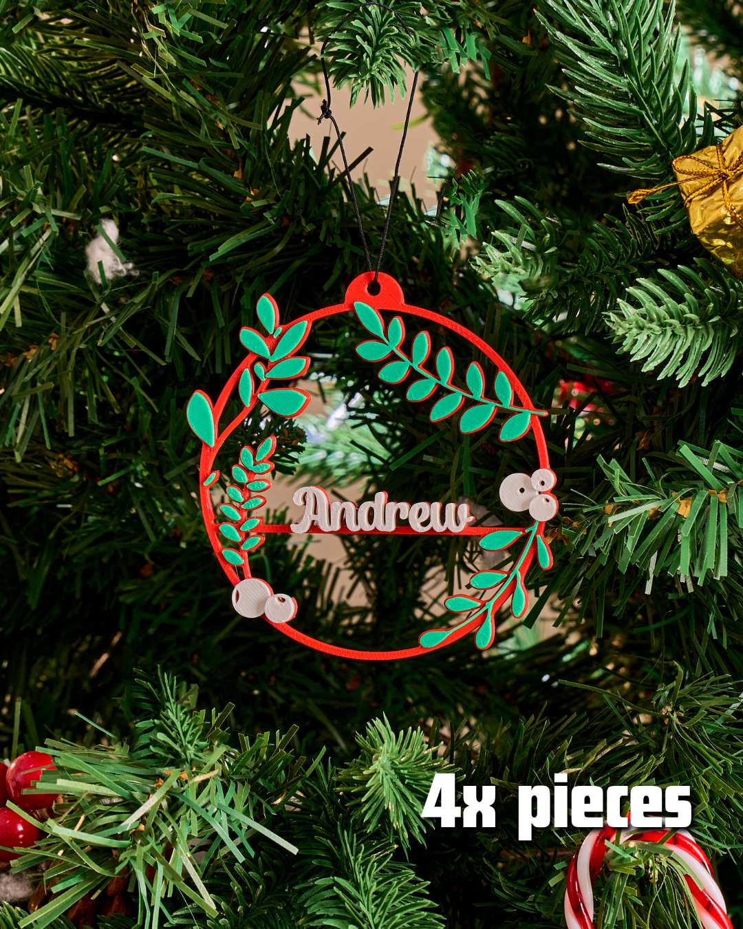 2D Wreath Ornament (BUNDLE OF 4)