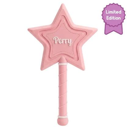 Personalized 3D printed pink fairy pay wand with a star holding a contactless credit card