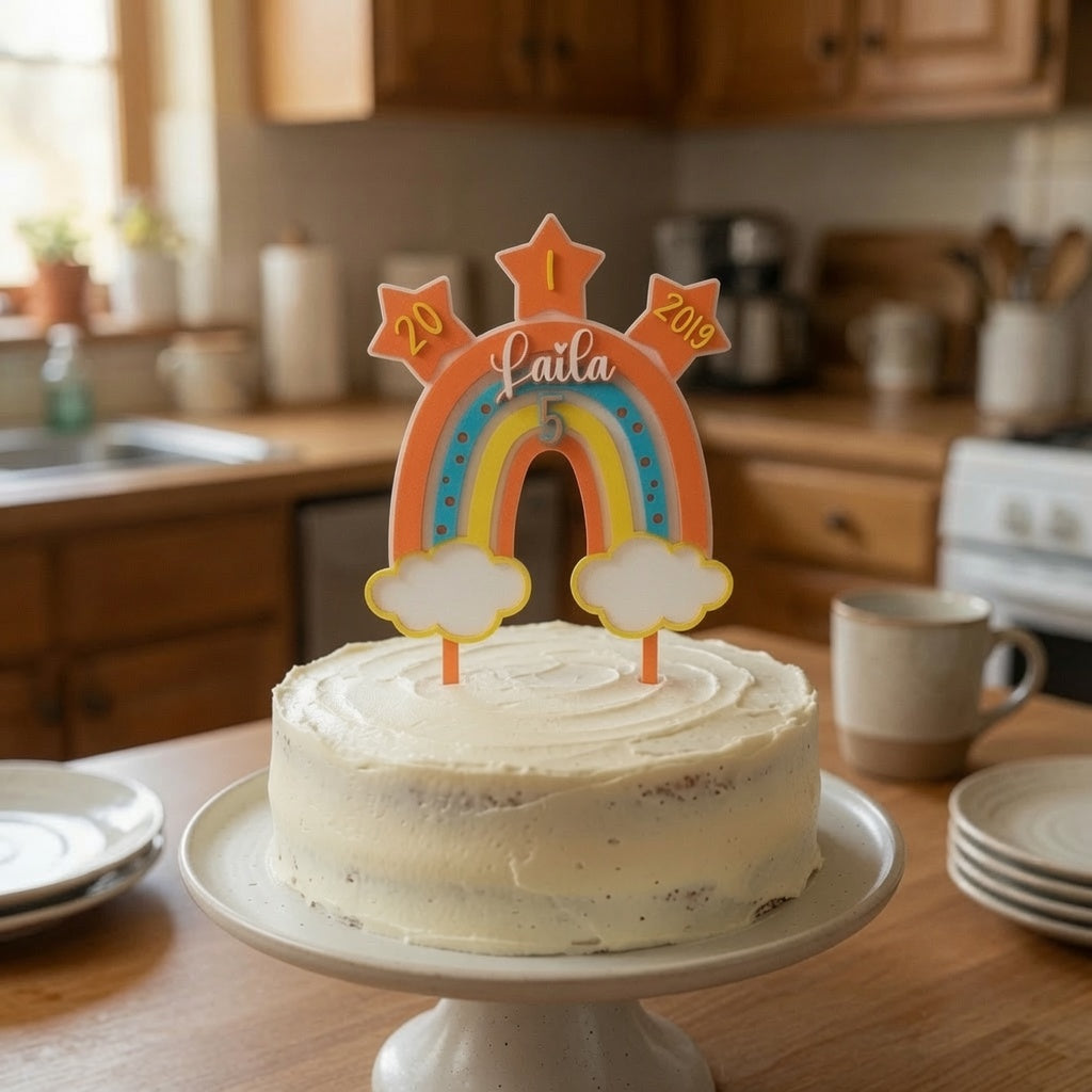 Rainbow Cake Topper Light Blue/Yellow/Orange/White